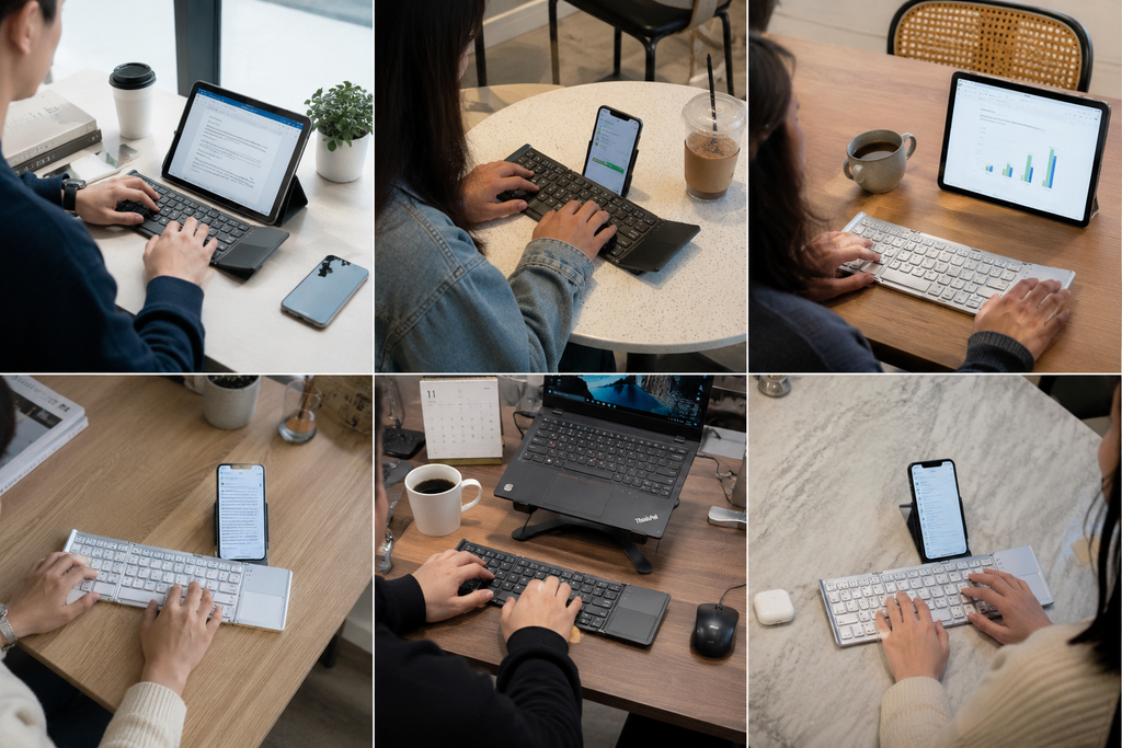 Ultra-Thin Tri-Fold Bluetooth Keyboard with Touchpad | Portable Wireless Keyboard for Windows, Mac, Android & iPad